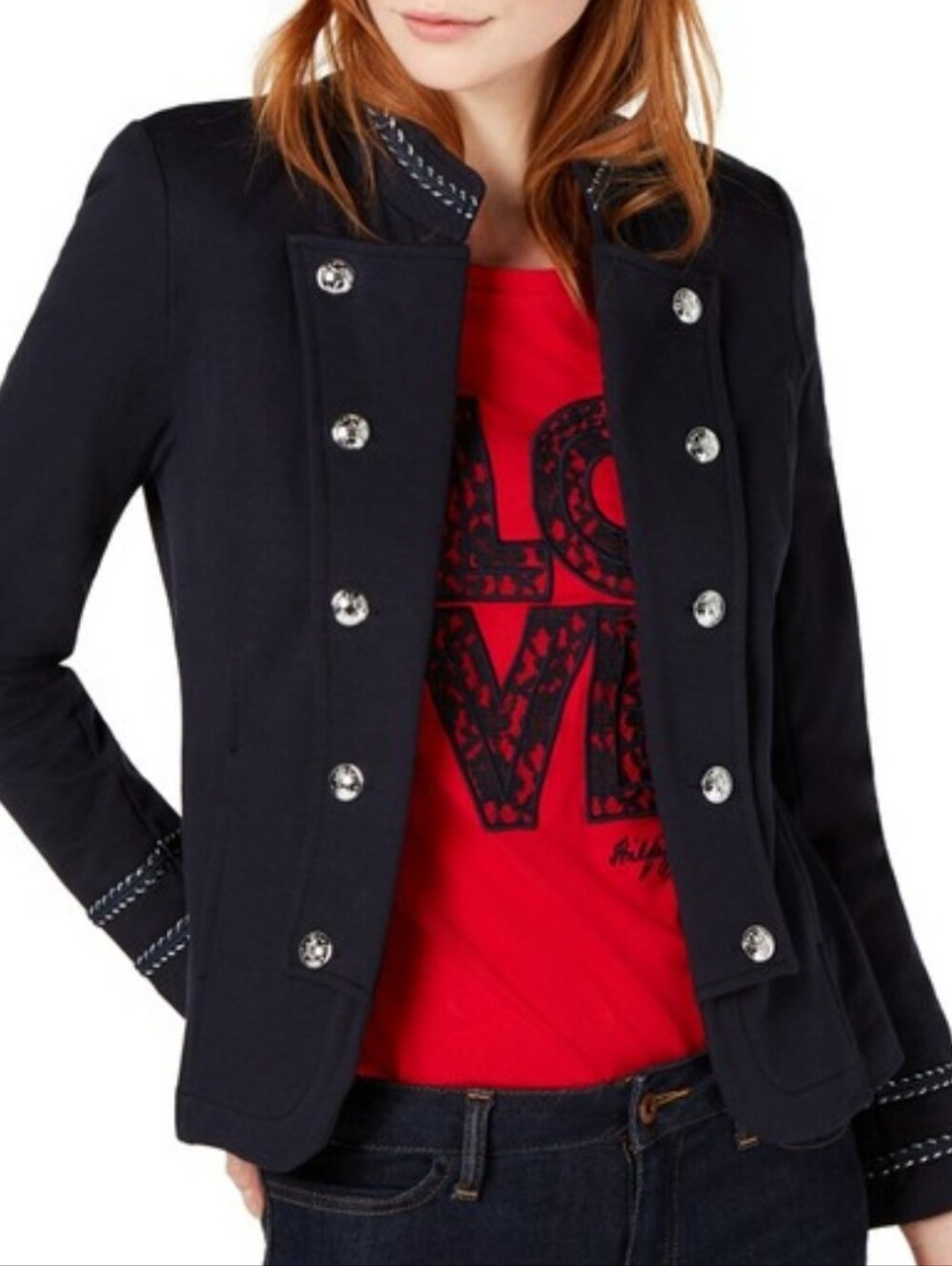 Tommy Hilfiger Navy Blue Military Band Jacket Silver Buttons XL